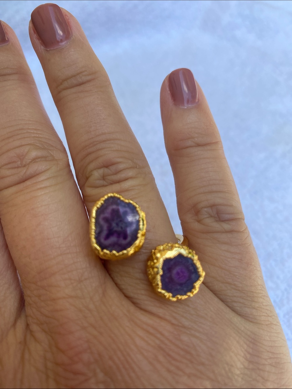 Gold Toned Purple Agate Open Ring - Unbranded